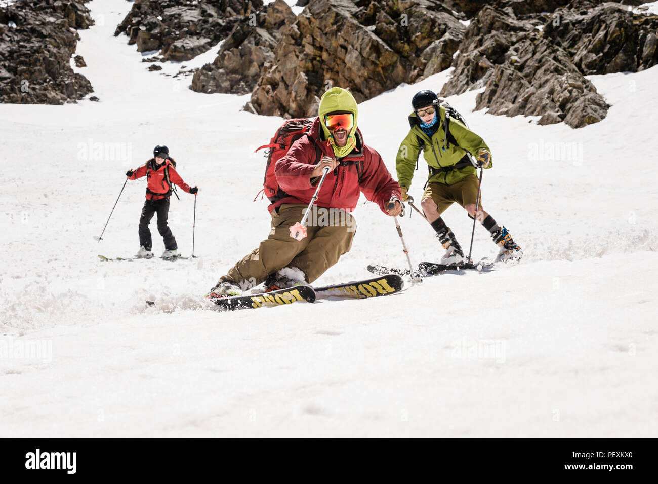 Gruppo di sciatori, La Plata montagne, Colorado, STATI UNITI D'AMERICA Foto Stock