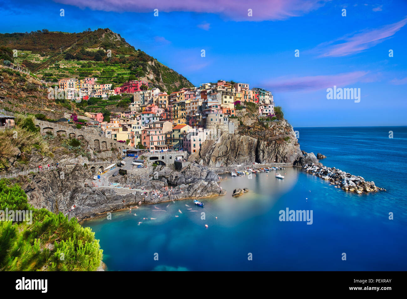 Foto della vista panoramica di Manarola in Italia Foto Stock
