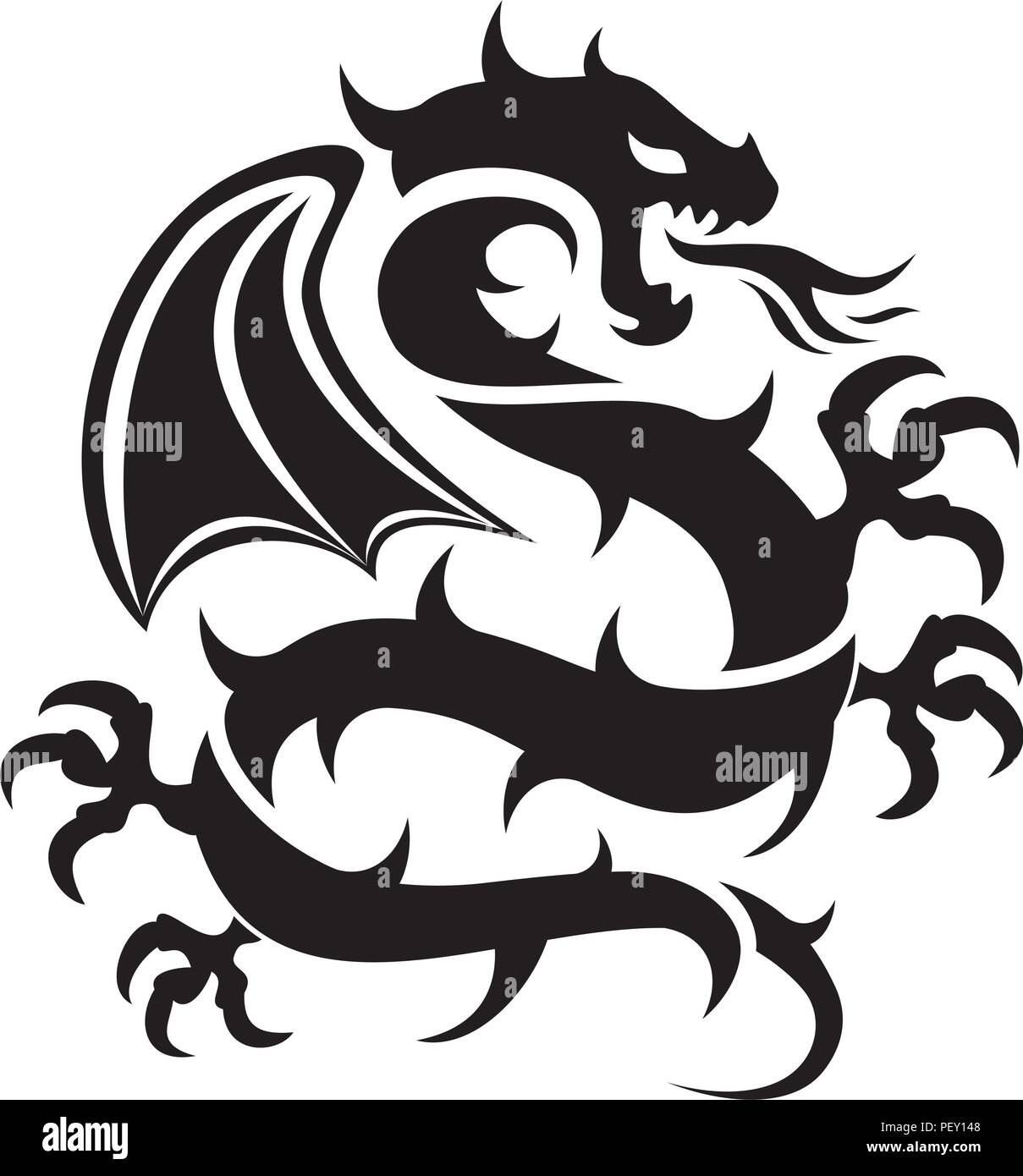 Icona del vettore di flying DRAGON, bianco e nero e il logo bianco illustrazione, arte cinese Illustrazione Vettoriale