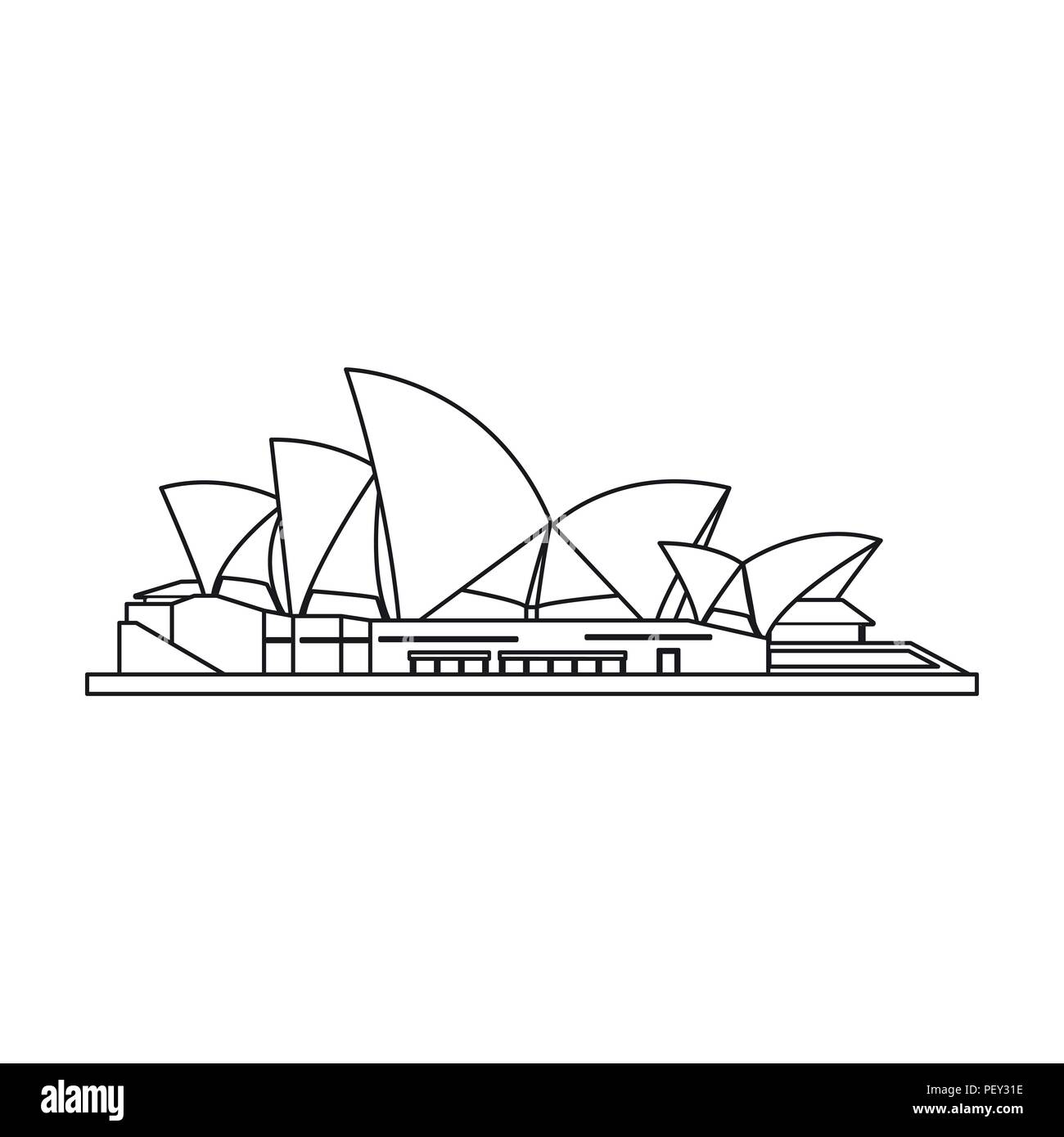 Sydney Opera House icona nella schema di progettazione isolato su sfondo bianco. Paesi simbolo illustrazione vettoriale. Illustrazione Vettoriale