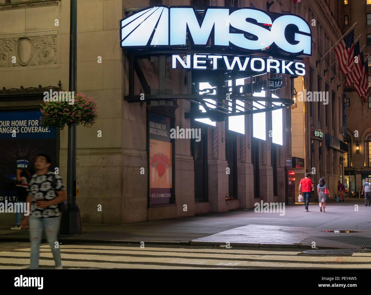 Gli uffici e gli studi della reti di MSG davanti alla Penn Station a New York martedì, 14 agosto 2018. Le reti di MSG ha riportato un forte quarto trimestre citando aumentato tasse, contenuti aggiuntivi e una più ampia distribuzione. (© Richard B. Levine) Foto Stock