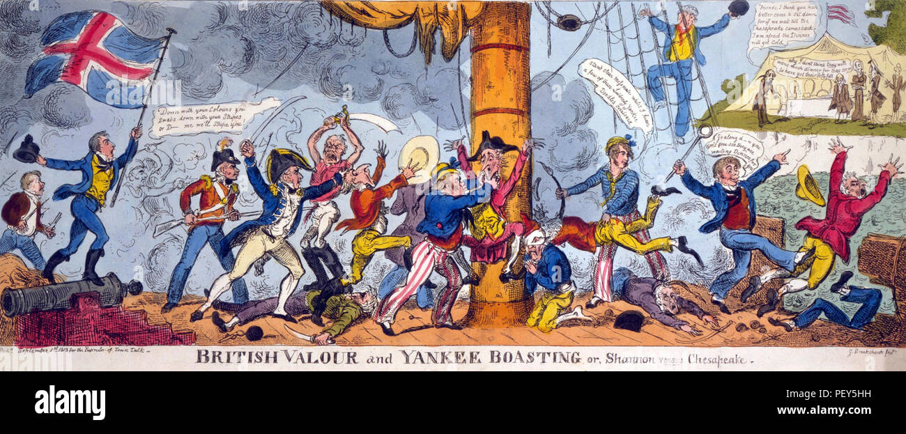 GEORGE CRUIKSHANK (1792-1878) caricaturista inglese. "British valor e Yankee vantando' dal 1813 Foto Stock