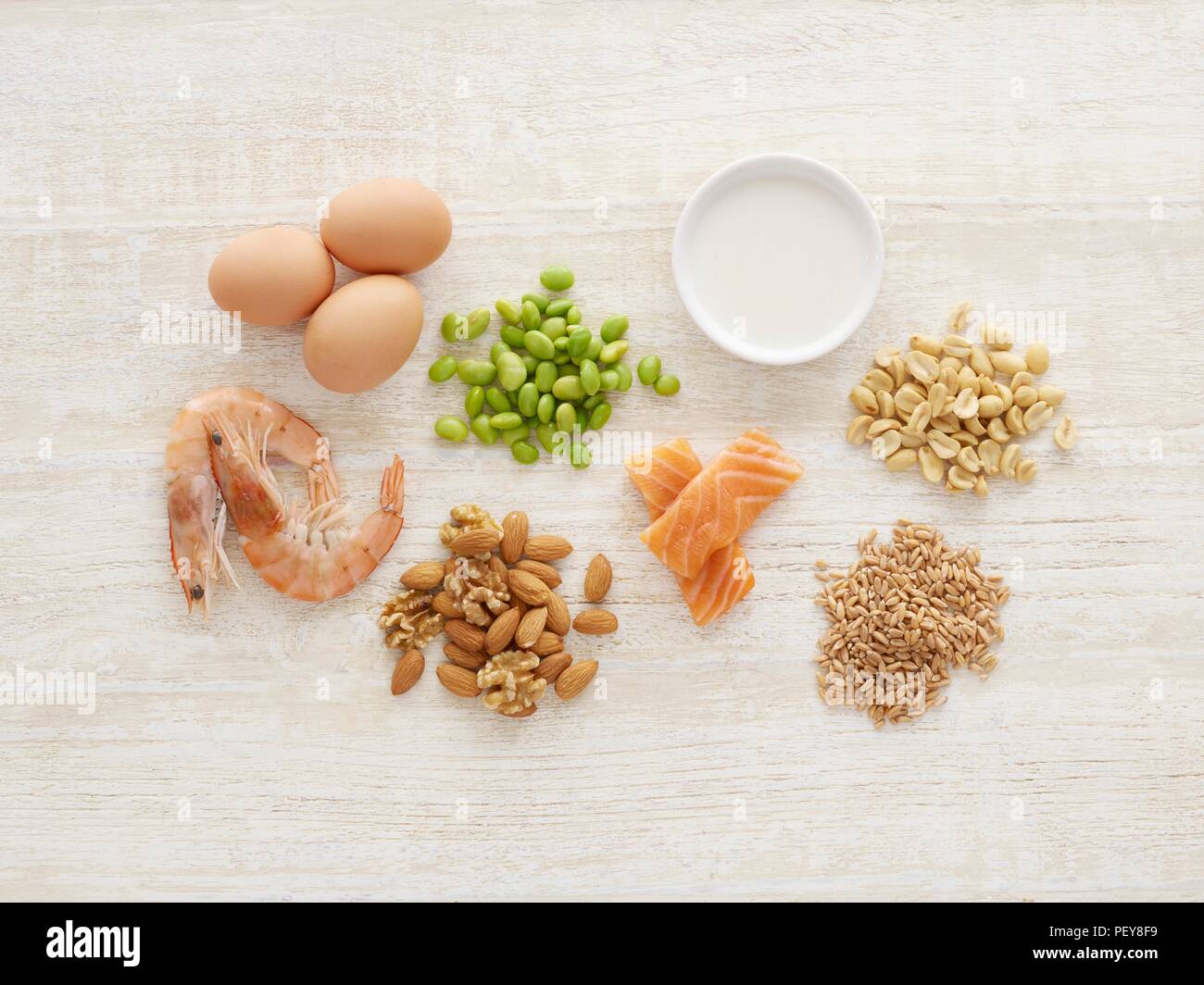 Cibi allergenici, still life. Foto Stock