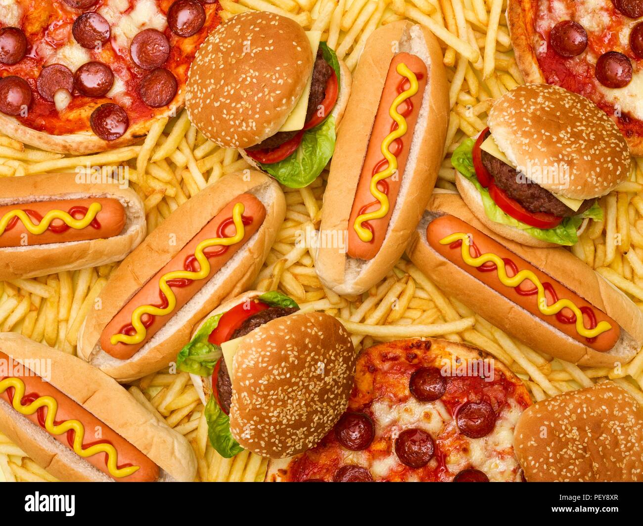 Il fast food, full frame. Foto Stock