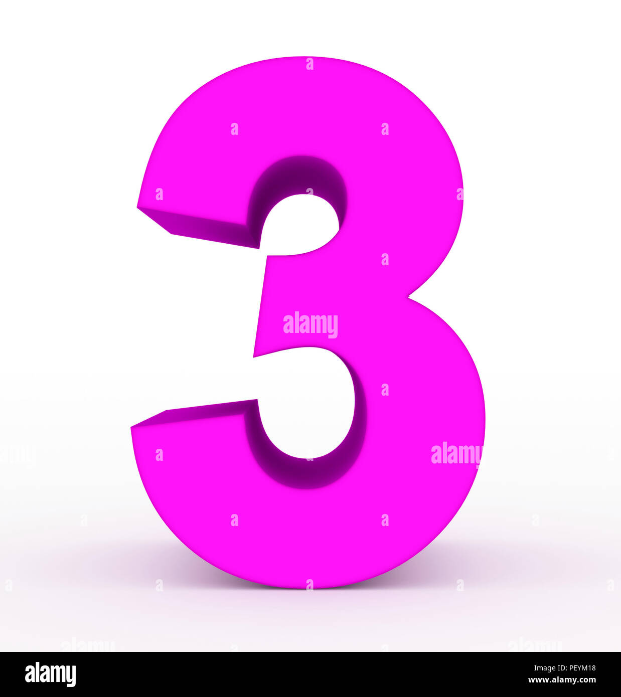 Numero 3 3d pulite viola isolato su bianco - 3d rendering Foto Stock
