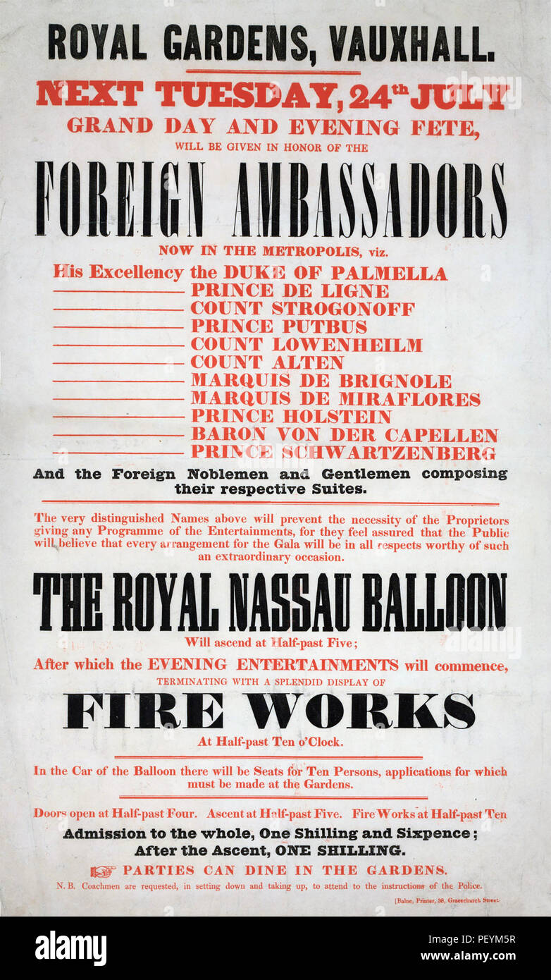 CHARLES verde (1785-1870) balloonist inglese. Poster che annuncia la sua ascesa del palloncino come un attrazione in corrispondenza di un evento 1838 Foto Stock