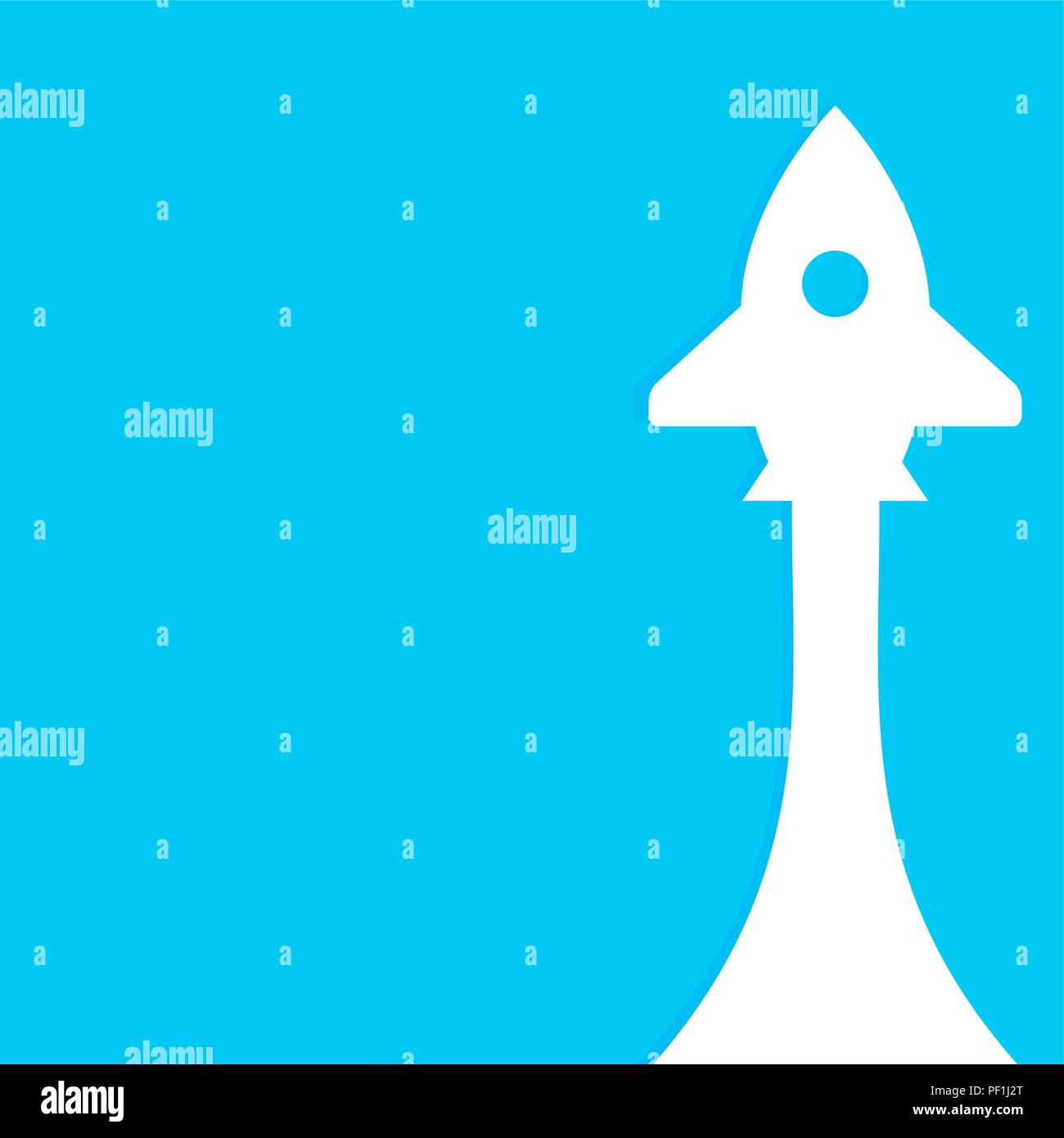 Razzo di avvio. Banner con freccia a razzo e luogo per il testo. Rocketship creatività libro bianco silhouette, potenza di avvio, illustrazione vettoriale Illustrazione Vettoriale