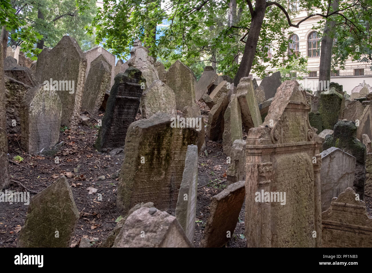 Il vecchio cimitero ebraico di Praga Foto Stock