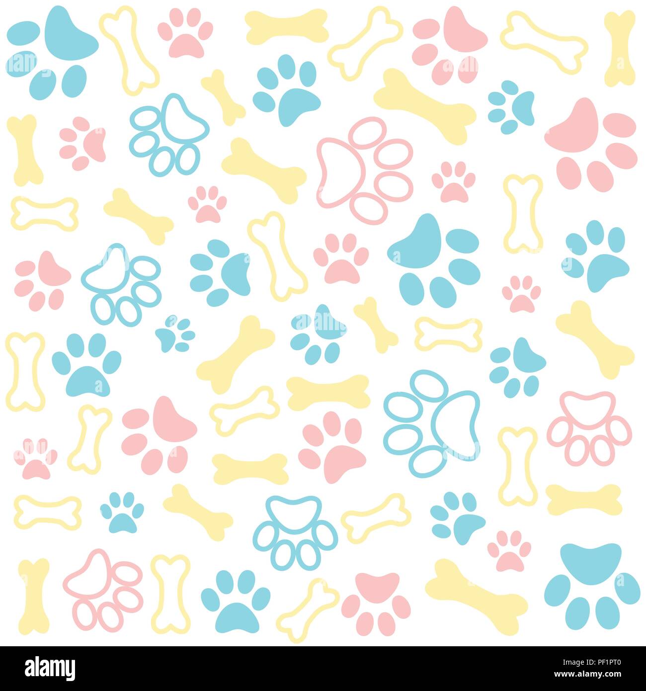 Sfondo con zampa del cane stampa e osso Illustrazione Vettoriale