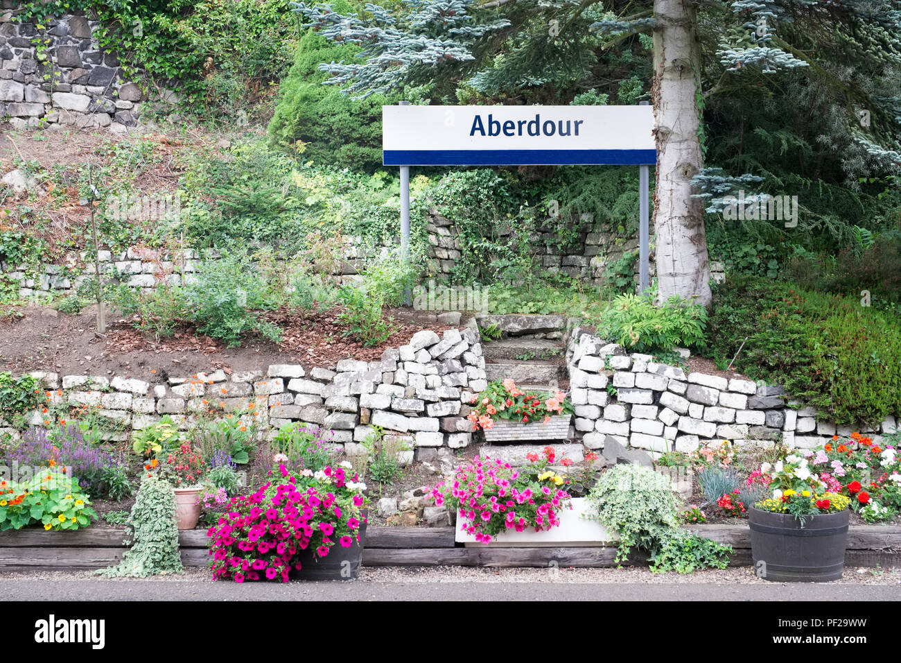 Aberdour comune segno sullo Scottish Fife Coast Foto Stock