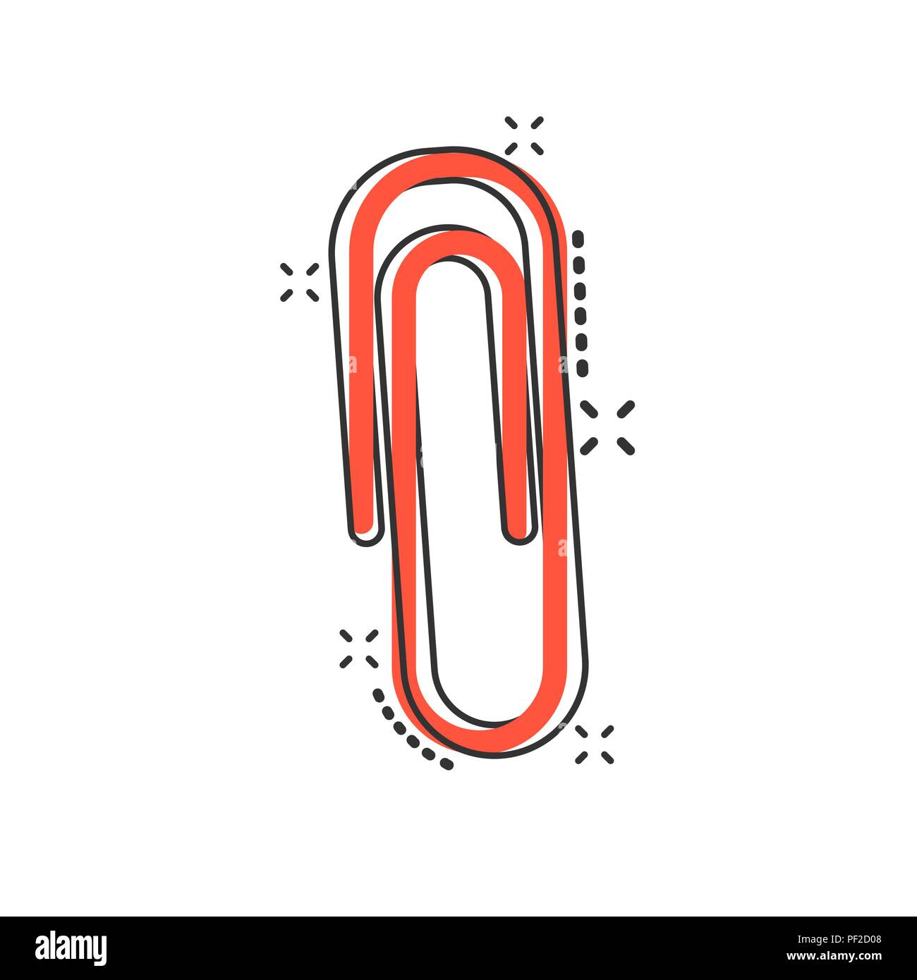 Vector cartoon clip di carta icona allegato in stile fumetto. Concetto di graffetta illustrazione pittogramma. Per allegare un file business effetto splash concept. Illustrazione Vettoriale