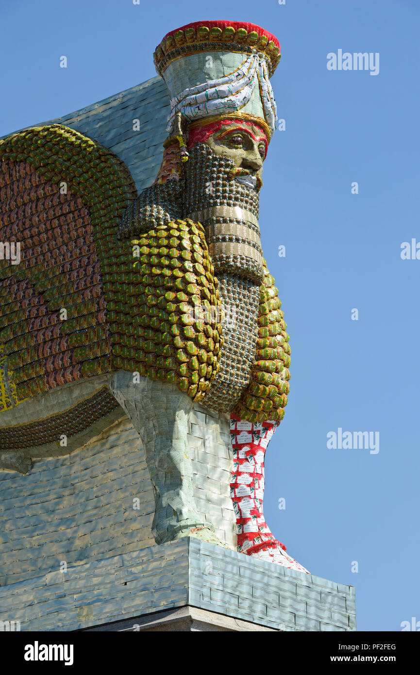 "Lamassu', una divinità alata che custodiva Nergal porta d'ingresso alla città antica città assira di Ninive. Essa è stata distrutta da ISIS in 2015 Foto Stock