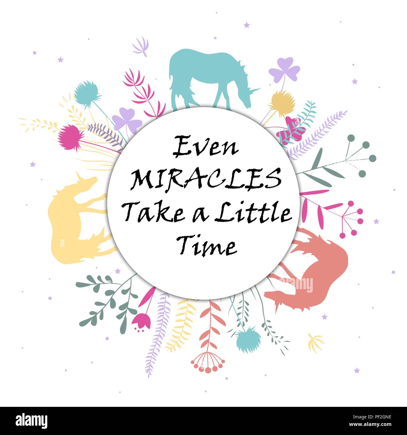 Carino unicorns e cornice di fiori. Illustrazione Vettoriale Illustrazione Vettoriale