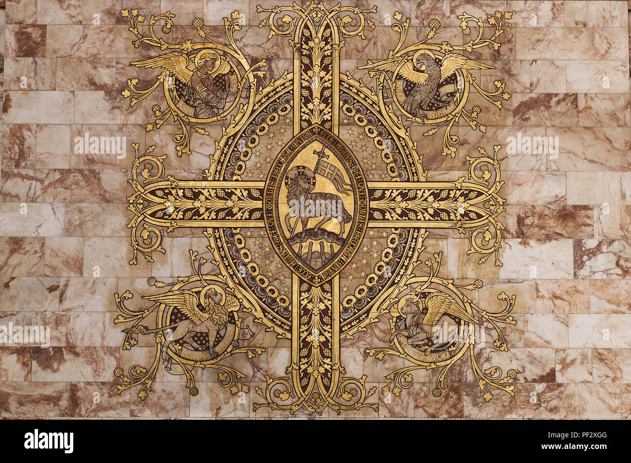Decorativi di marmo design della parete nella cattedrale di Worcester Foto Stock