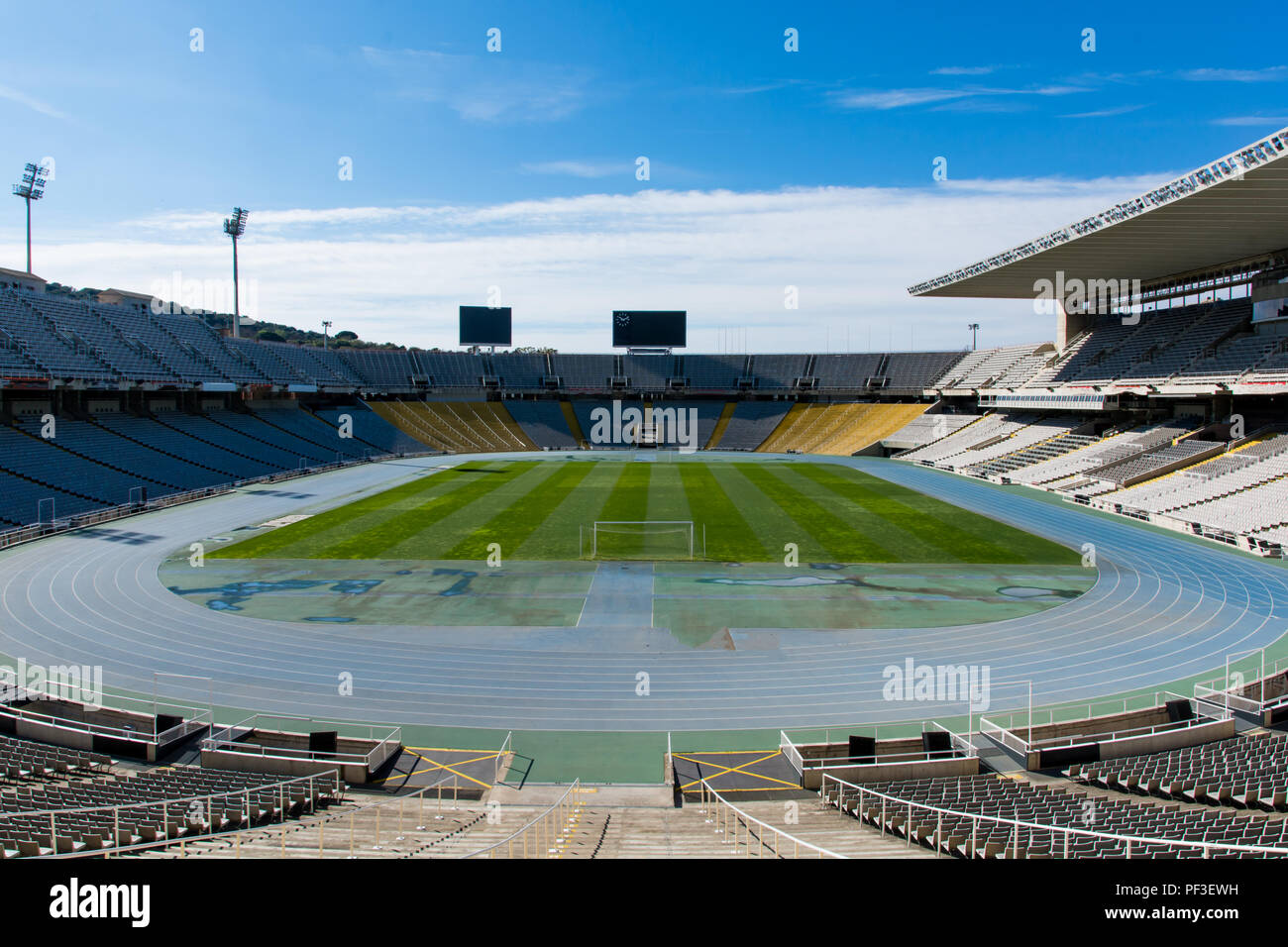 Barcellona, Spagna - 18 Marzo 2018: il vuoto di Estadi Olimpic Lluis Companys (Barcellona Stadio Olimpico) a Barcellona, Spagna. Foto Stock