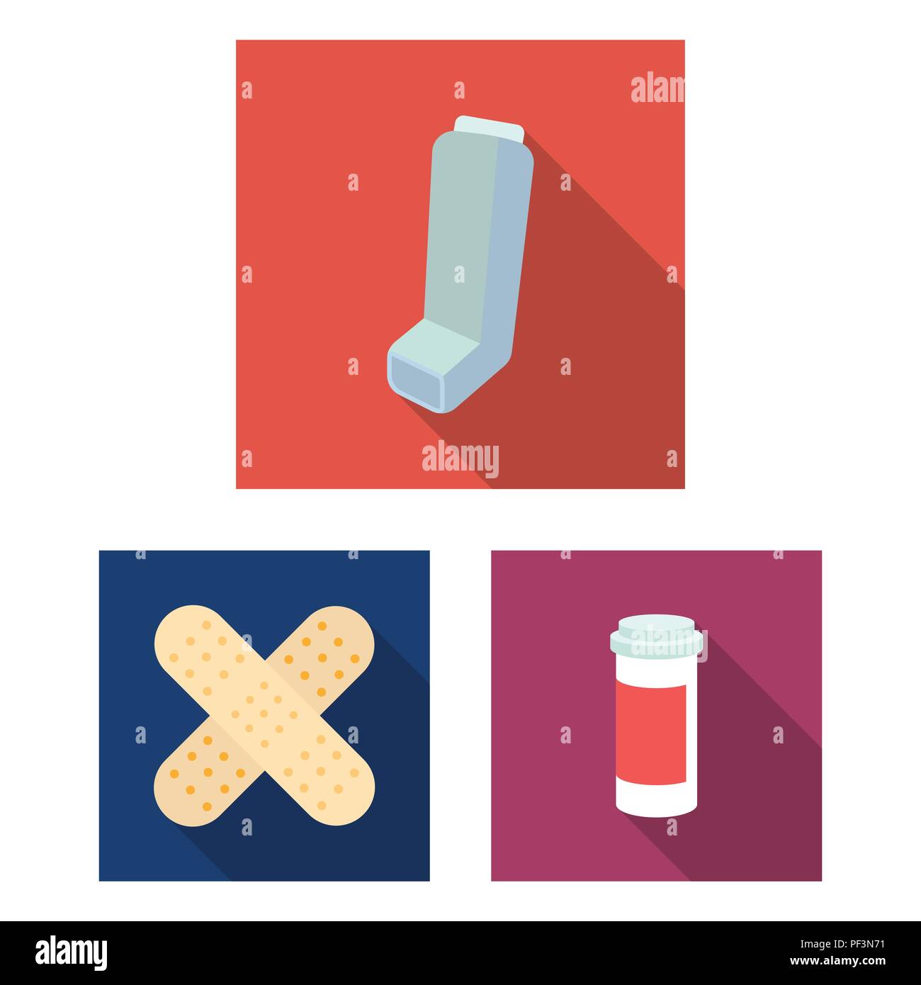 Medicina e trattamento icone piatta in set di raccolta per il design. Medicinali e attrezzature simbolo vettore illustrazione stock. Illustrazione Vettoriale