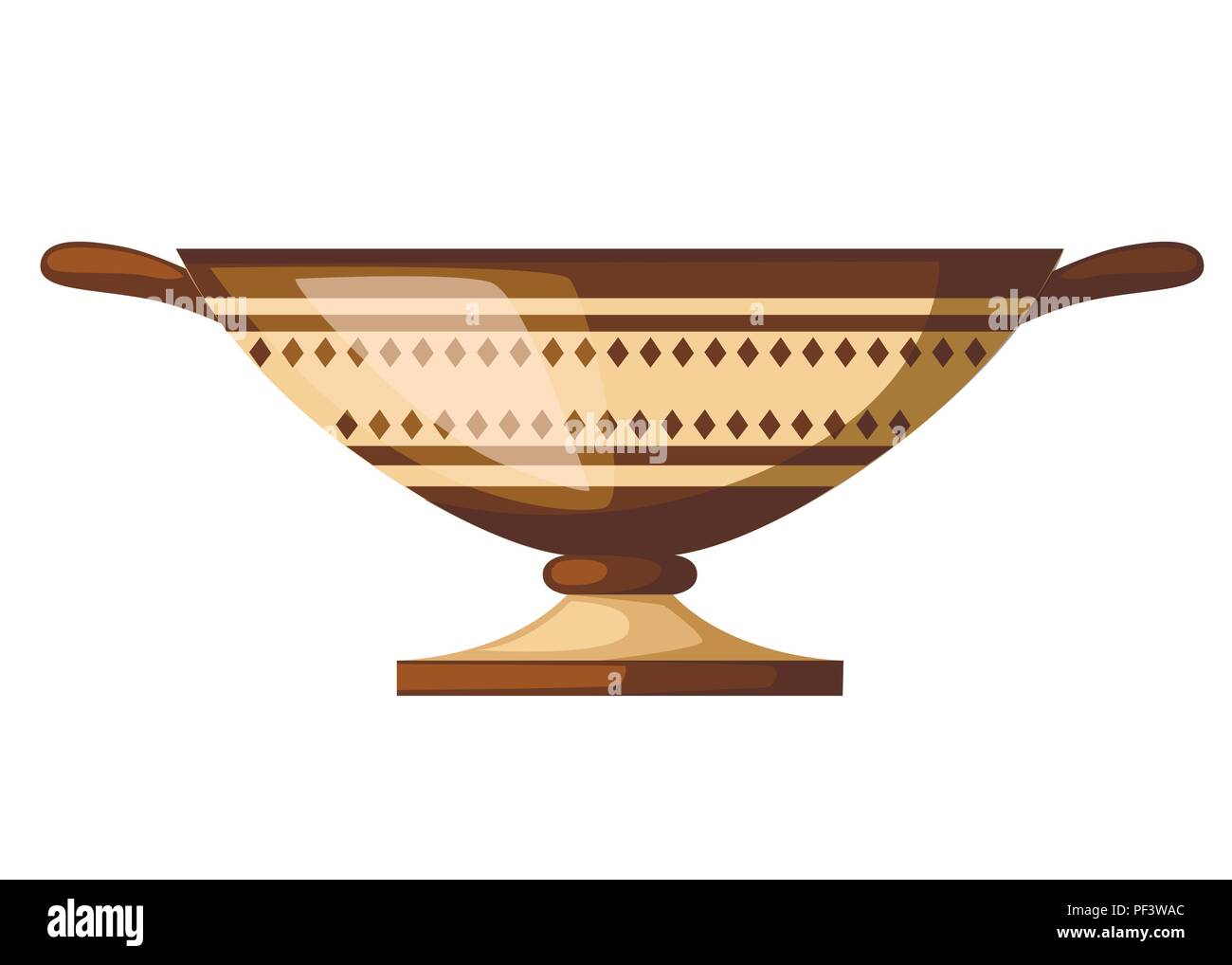 Grecia antica kylix bicchiere. Vino antico cylix cup con motivi. Ceramiche greche icona. Piatto illustrazione vettore isolato su sfondo bianco. Illustrazione Vettoriale