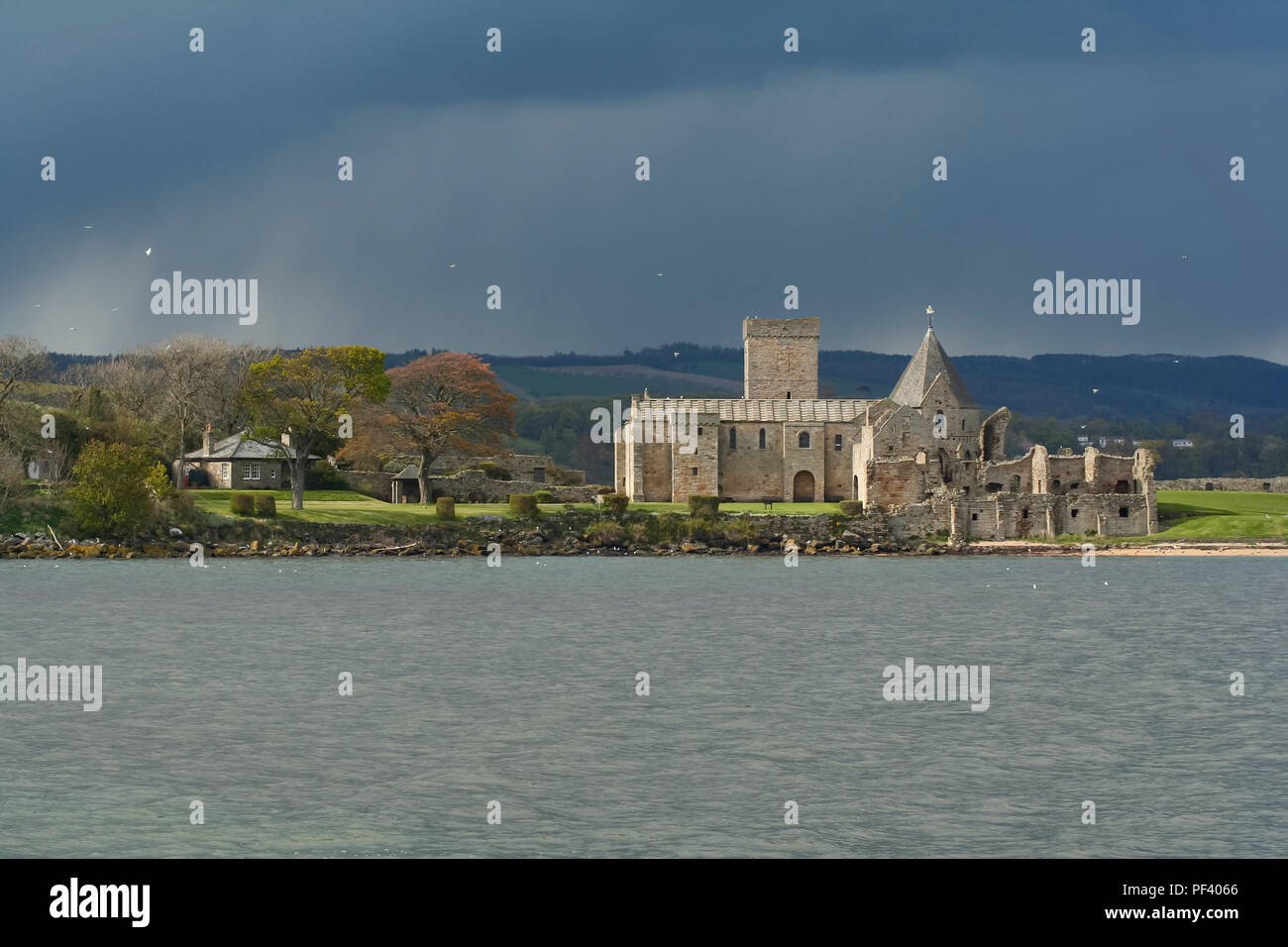 Inchcolm Abbey a Inchcolm Isola, Firth of Forth, Scozia. Foto Stock