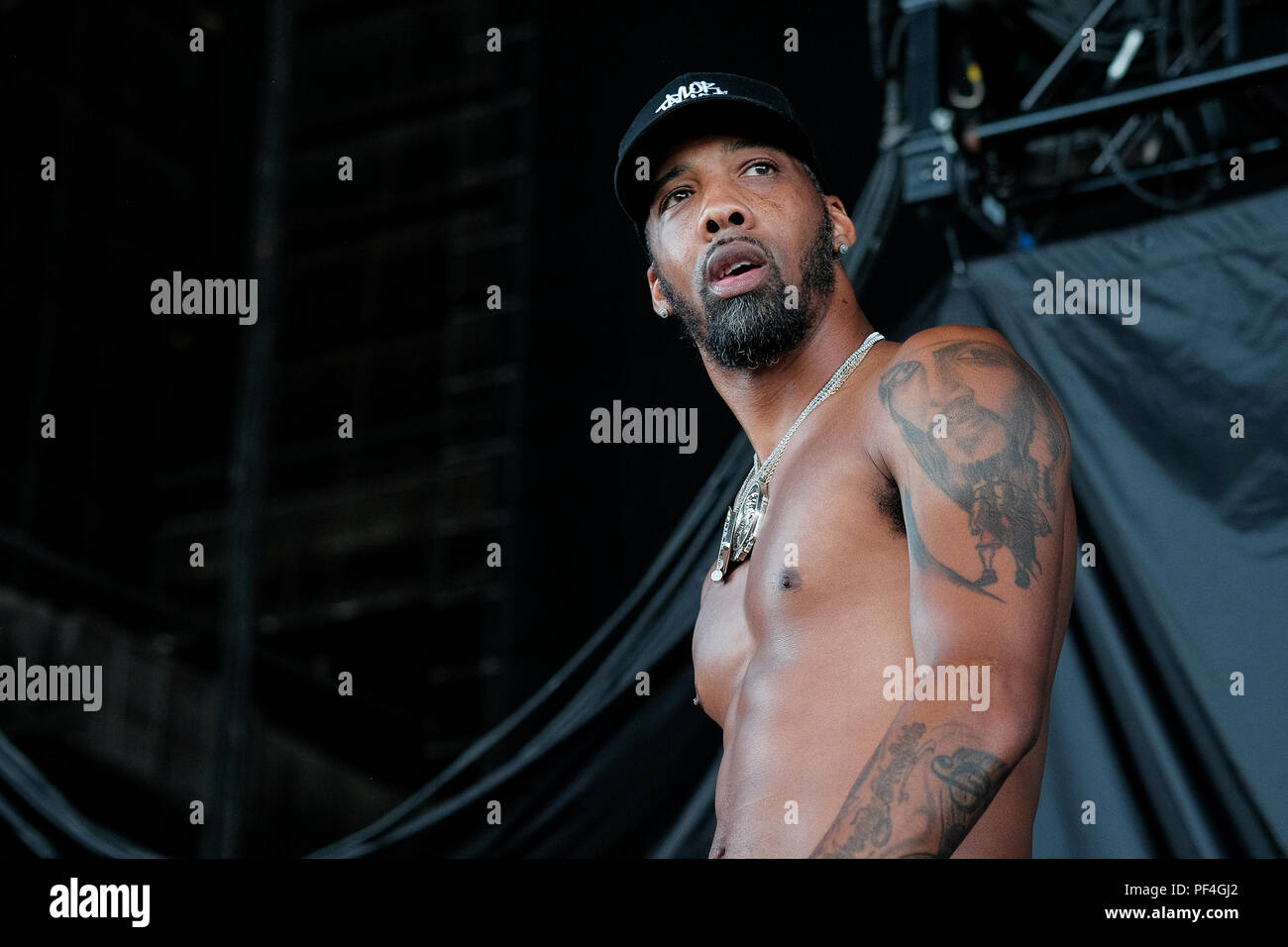 WEST PALM BEACH, FL - 17 agosto: Chevy Woods compie durante il stordito & Autocollimanti Tour al Coral Sky anfiteatro sul 17 agosto 2018 in West Palm Beach, Florida. Credito: mpi140/MediaPunch Foto Stock