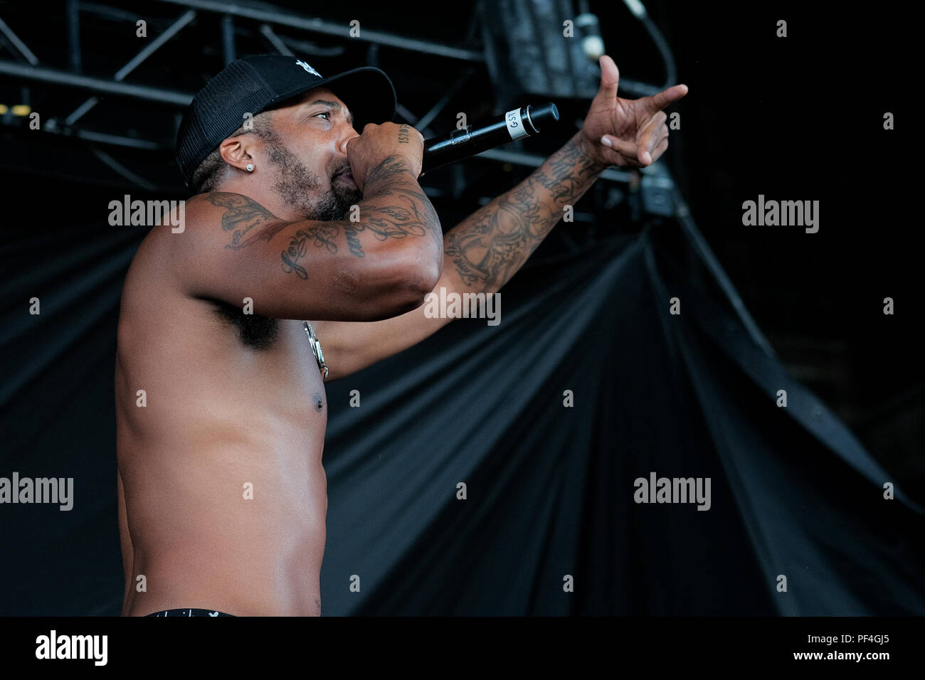 WEST PALM BEACH, FL - 17 agosto: Chevy Woods compie durante il stordito & Autocollimanti Tour al Coral Sky anfiteatro sul 17 agosto 2018 in West Palm Beach, Florida. Credito: mpi140/MediaPunch Foto Stock