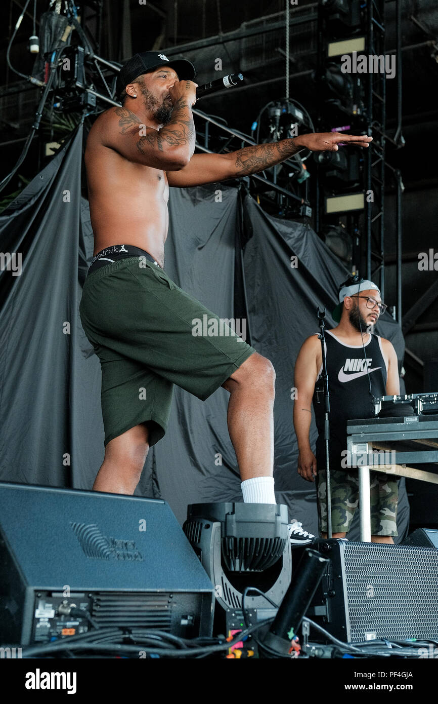 WEST PALM BEACH, FL - 17 agosto: Chevy Woods compie durante il stordito & Autocollimanti Tour al Coral Sky anfiteatro sul 17 agosto 2018 in West Palm Beach, Florida. Credito: mpi140/MediaPunch Foto Stock