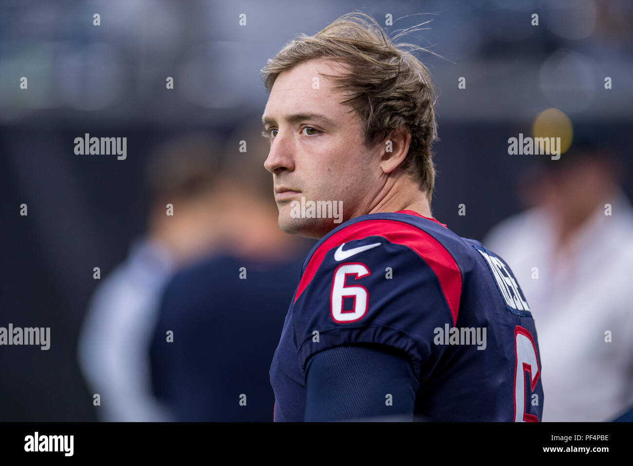 Houston, Stati Uniti d'America. Il 18 agosto 2018. Houston Texans kicker Nick Rose prima di un preseason NFL partita di calcio tra la Houston Texans e San Francisco 49ers a NRG Stadium di Houston, TX. Houston ha vinto il gioco 16 a 13. Trask Smith/CSM Foto Stock