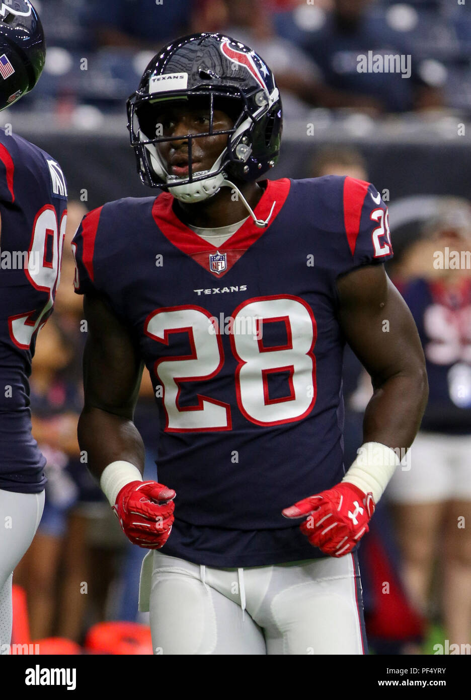 Agosto 18, 2018: Houston Texans running back Alfred blu (28) durante la preseason NFL partita di calcio tra la Houston Texans e San Francisco 49ers a NRG Stadium di Houston, TX. John Glaser/CSM Foto Stock