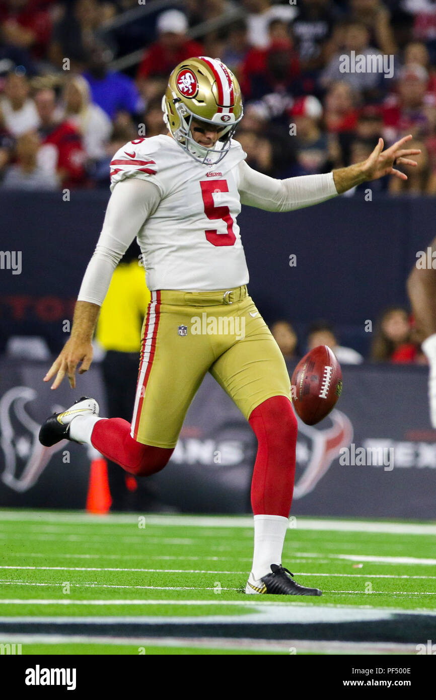 Agosto 18, 2018: San Francisco 49ers punter Bradley pignone (5) durante la preseason NFL partita di calcio tra la Houston Texans e San Francisco 49ers a NRG Stadium di Houston, TX. John Glaser/CSM Foto Stock