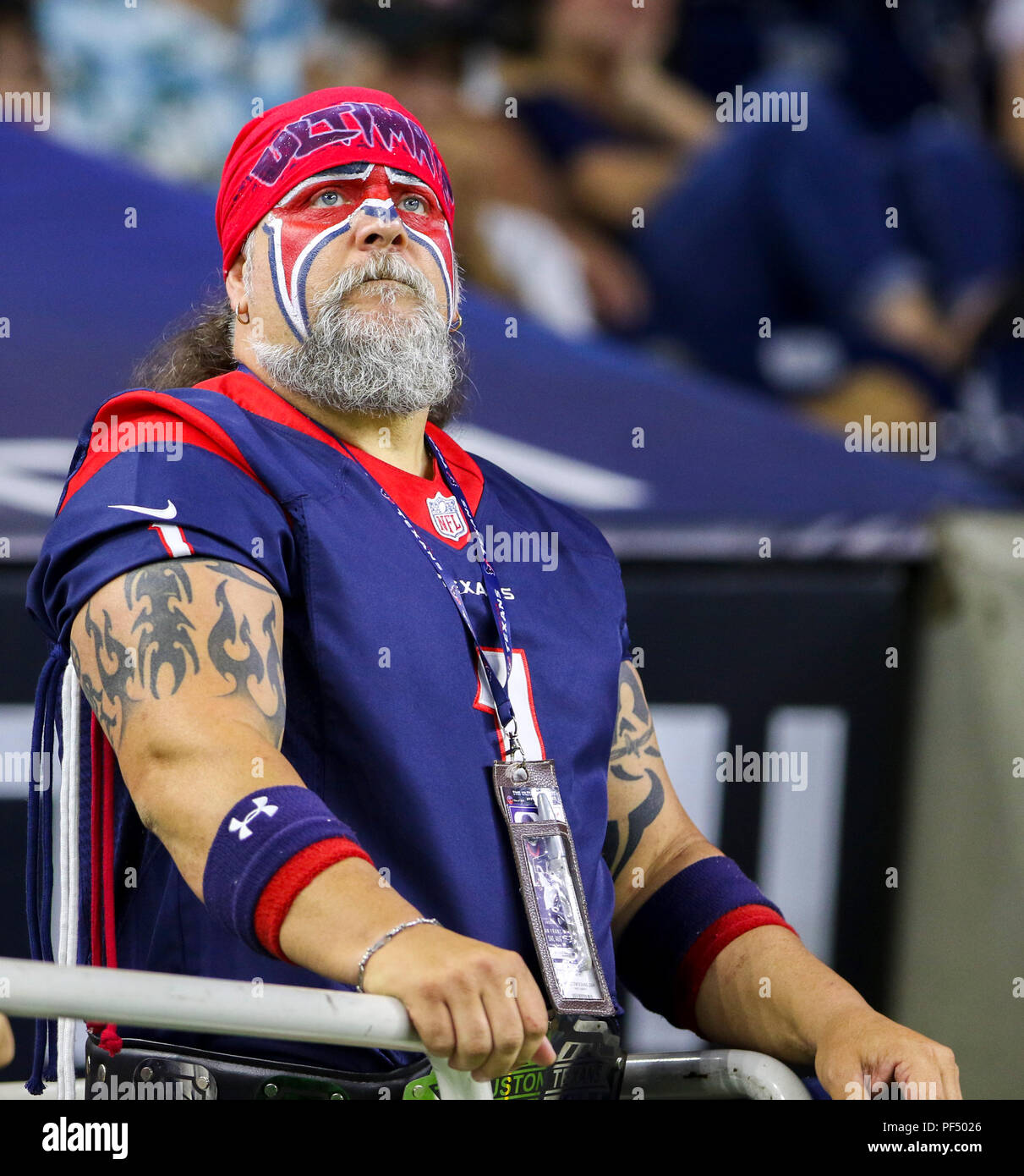 18 agosto 2018: a Houston Texans ventola durante la preseason NFL partita di calcio tra la Houston Texans e San Francisco 49ers a NRG Stadium di Houston, TX. John Glaser/CSM Foto Stock