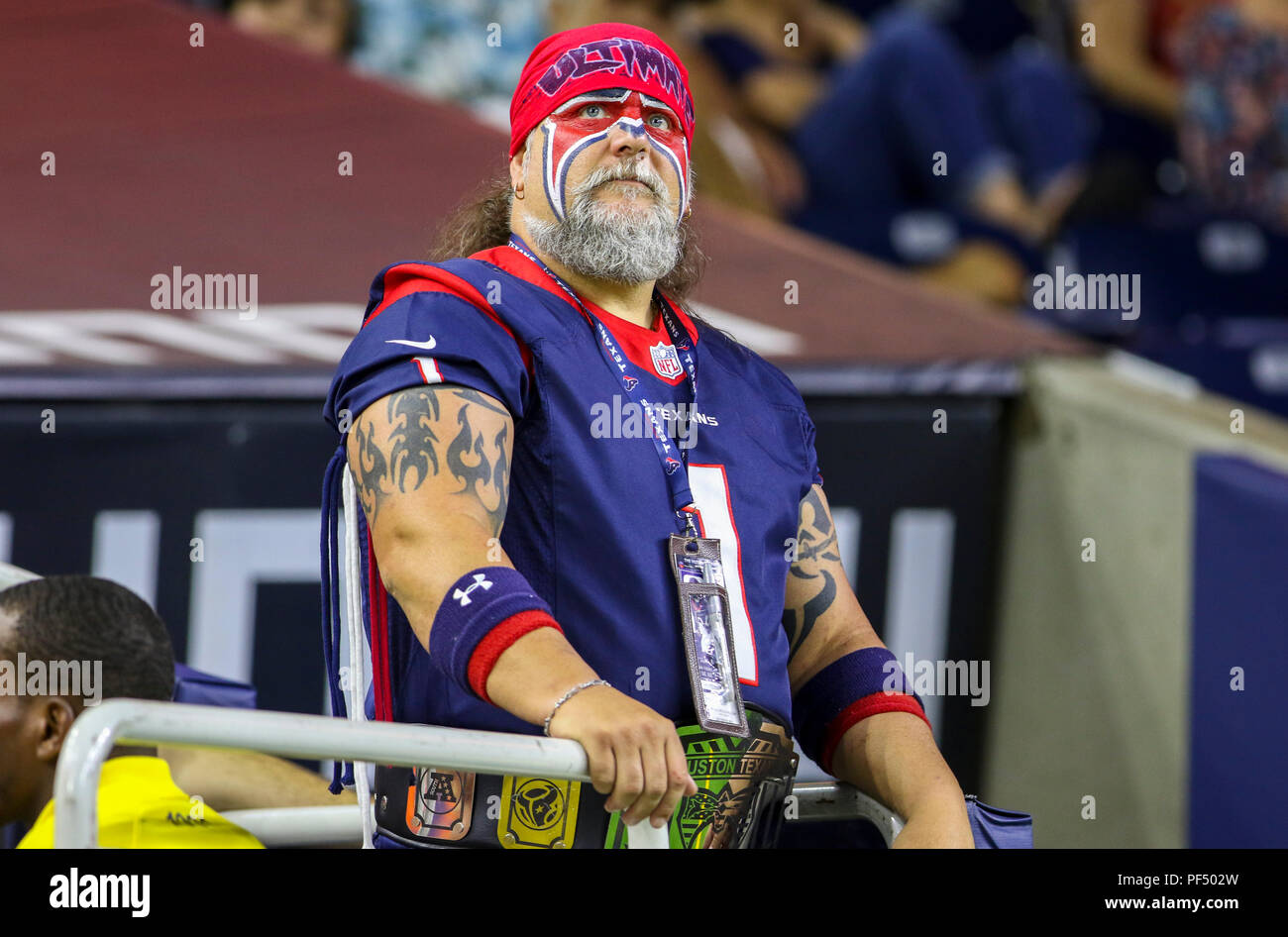 18 agosto 2018: a Houston Texans ventola durante la preseason NFL partita di calcio tra la Houston Texans e San Francisco 49ers a NRG Stadium di Houston, TX. John Glaser/CSM Foto Stock