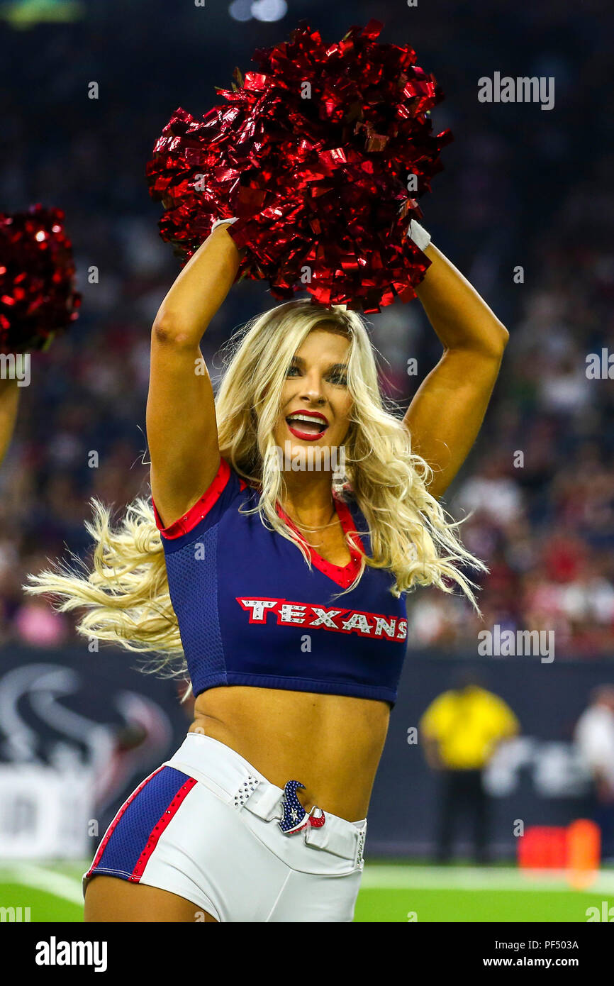 18 agosto 2018: a Houston Texans cheerleader durante la preseason NFL partita di calcio tra la Houston Texans e San Francisco 49ers a NRG Stadium di Houston, TX. John Glaser/CSM Foto Stock