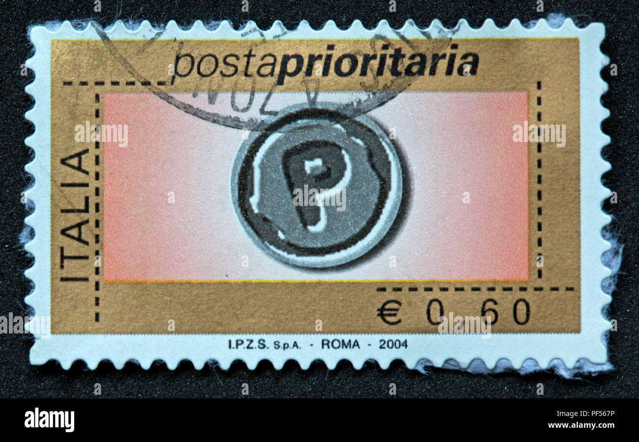 Usato E0,06 Italia Italiano Postaprioritaria timbro Euro, Roma 2004 Foto Stock