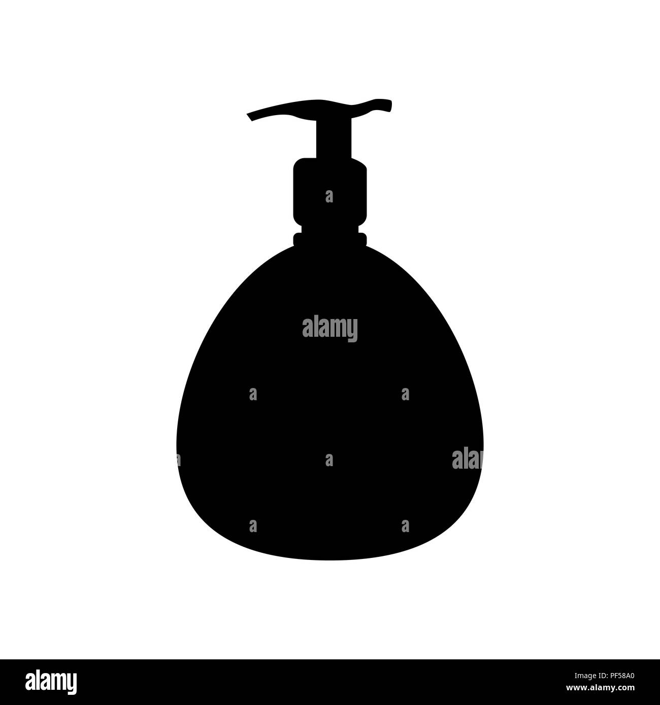 Gel, schiuma o sapone liquido. La pompa erogatrice la bottiglia di plastica silhouette. Vettore. Riempito icona nera a sfondo bianco. Isolato. Illustrazione Vettoriale