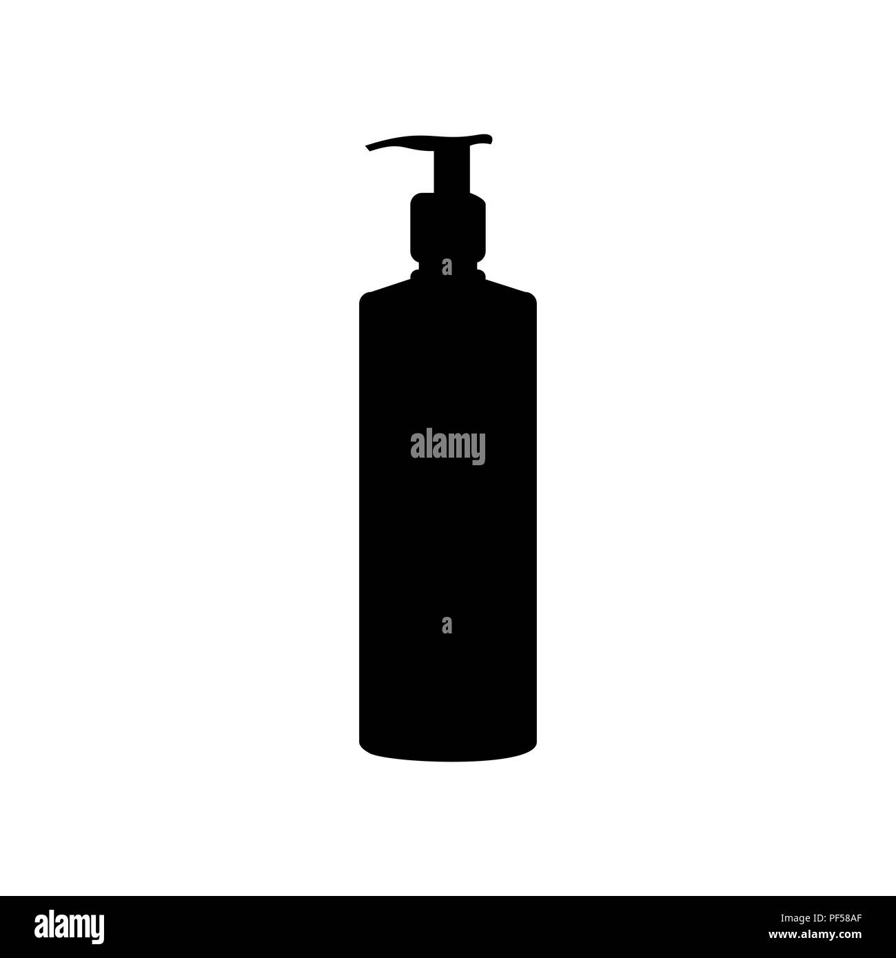Gel, schiuma o sapone liquido. La pompa erogatrice la bottiglia di plastica silhouette. Vettore. Riempito icona nera a sfondo bianco. Isolato. Illustrazione Vettoriale