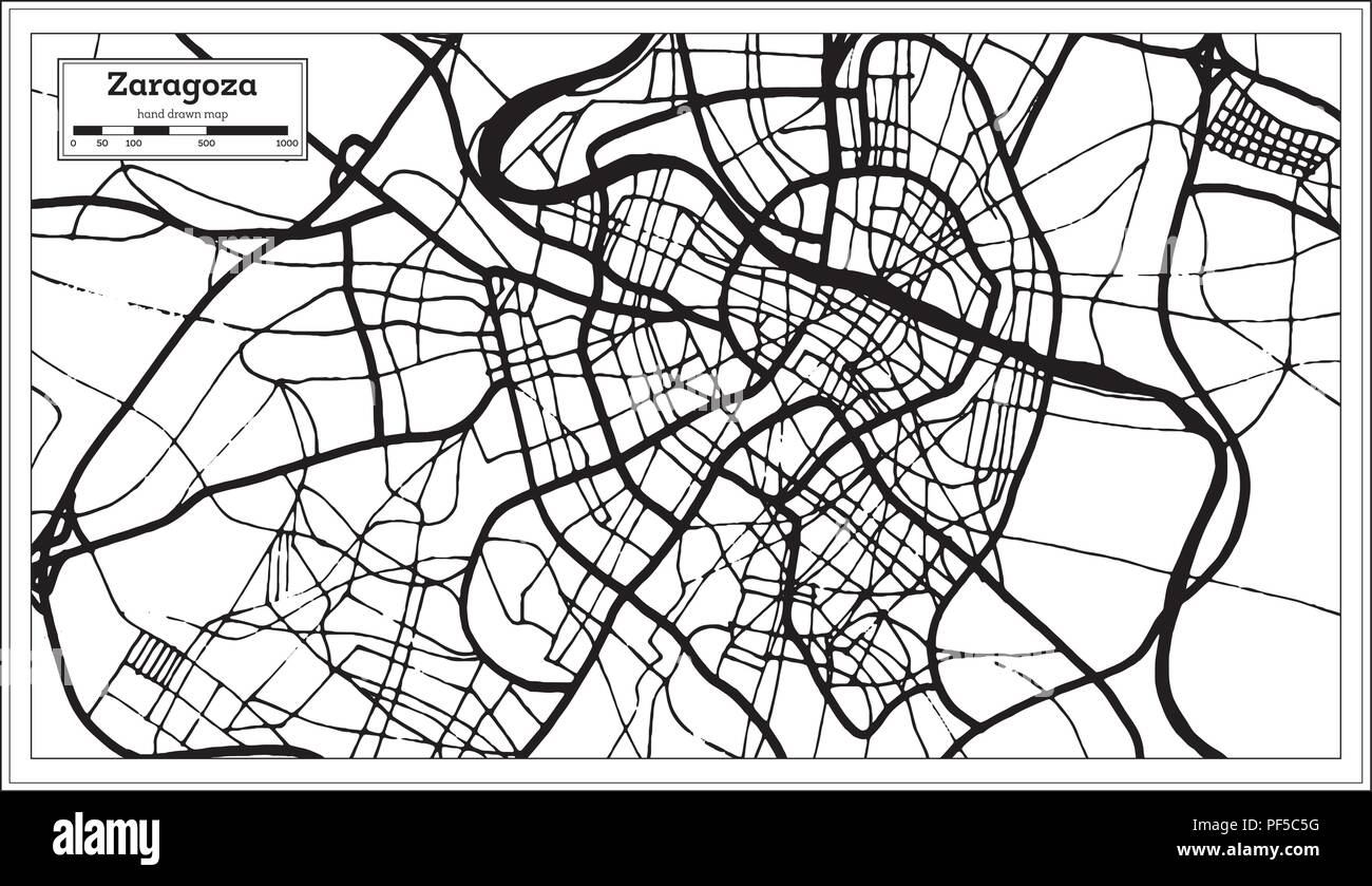 Zaragoza Spagna Mappa della città in stile retrò. Mappa di contorno. Illustrazione Vettoriale. Illustrazione Vettoriale