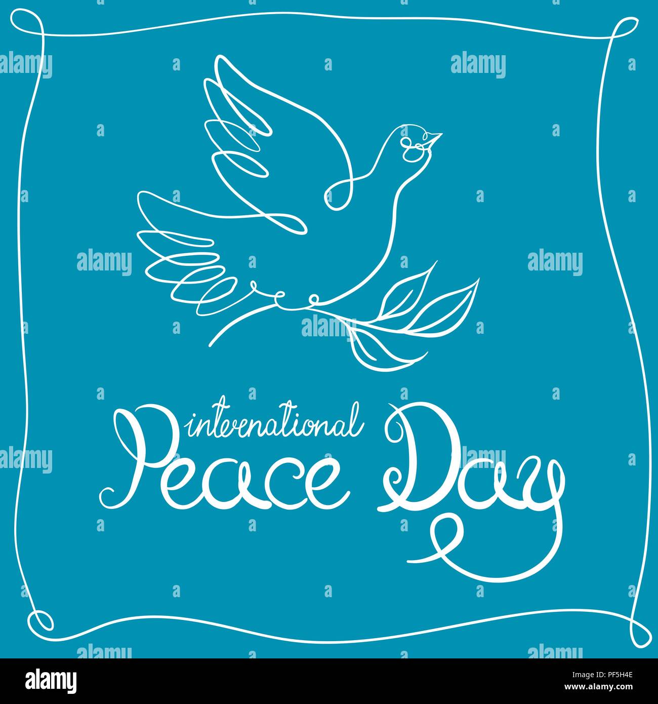 La pace internazionale Giorno della carta. Scritto a mano lettering con colomba e le olive branch. Illustrazione Vettoriale. Illustrazione Vettoriale