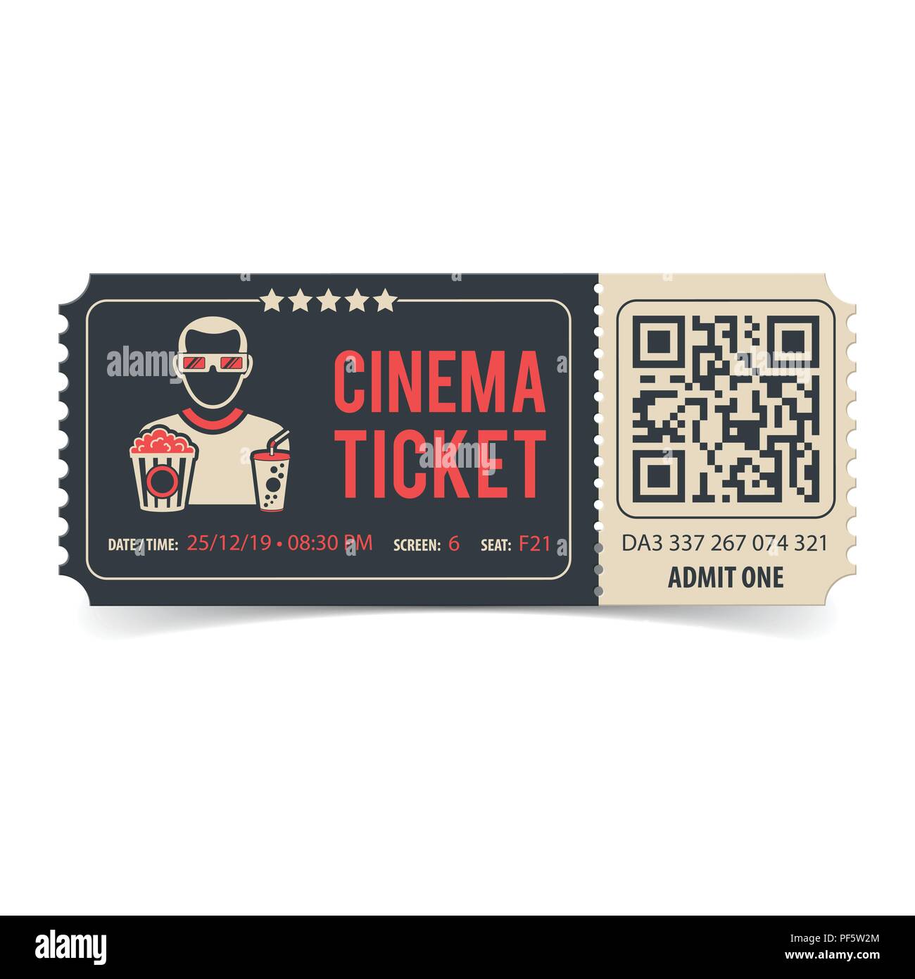 Biglietto per il cinema con il codice QR Illustrazione Vettoriale