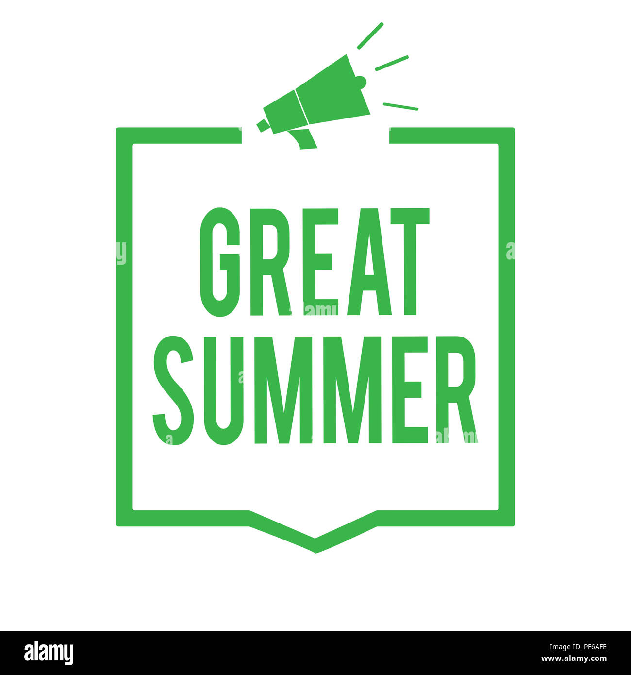 La scrittura della nota mostra grande estate. Business photo vetrina per divertirsi buona Sunshine andando in spiaggia godendo outdoor altoparlante megafono verde Foto Stock