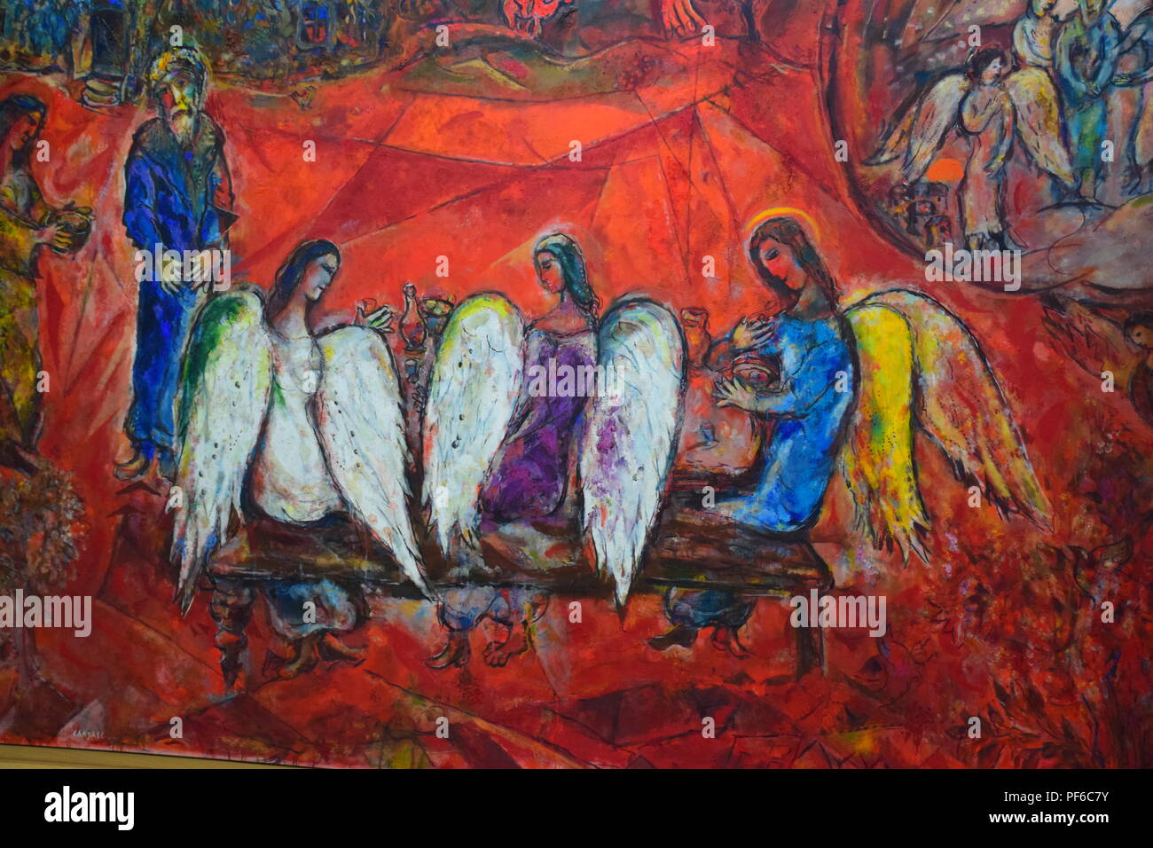 Abramo e i tre angeli di Marc Chagall come visto presso il Museo di Chagall a Nizza, Francia Foto Stock
