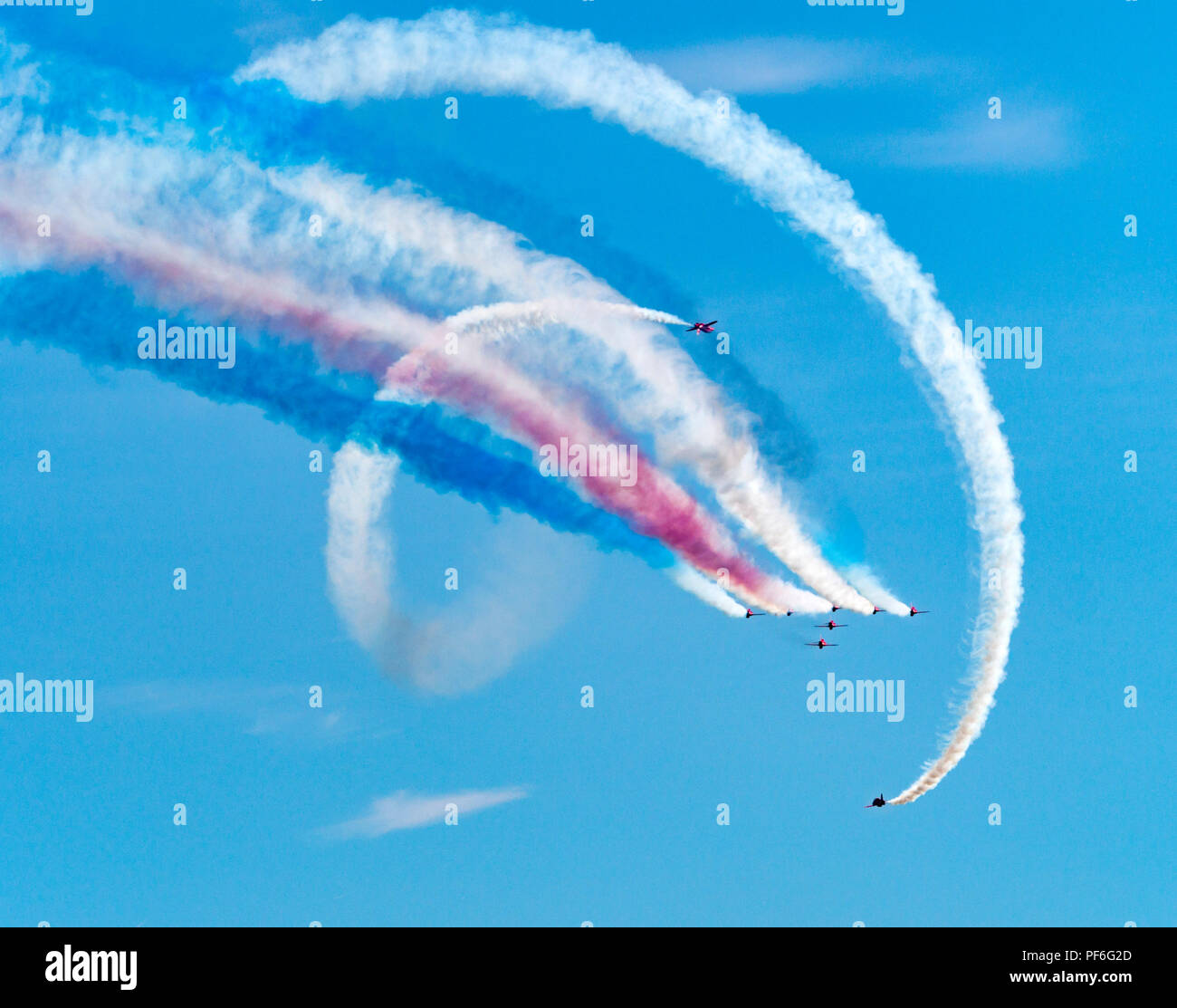 La RAF frecce rosse team display a Eastbourne Airshow 2018 Foto Stock