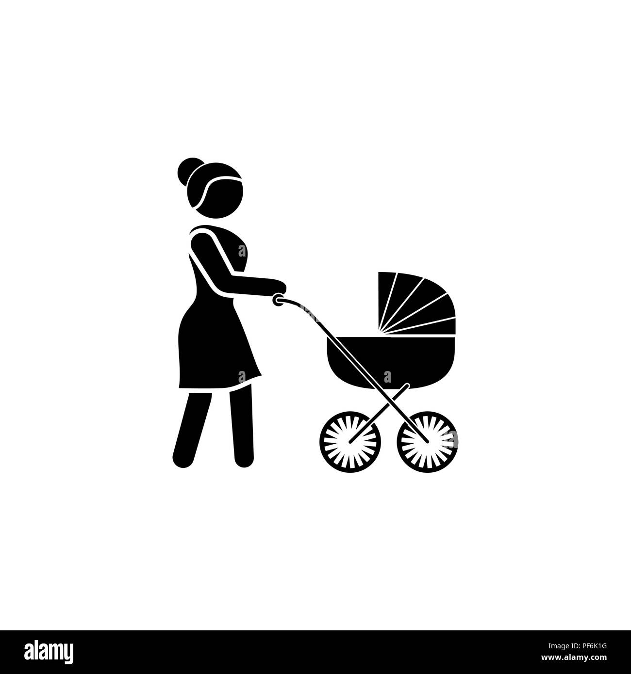 Una donna con un bambino passeggino icona. Icona della Madre Illustrazione Vettoriale