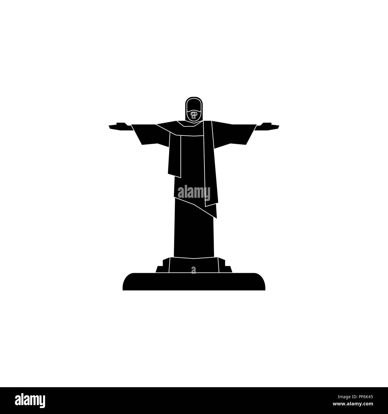 Statua del Cristo Redentore icona nero su sfondo bianco Illustrazione Vettoriale
