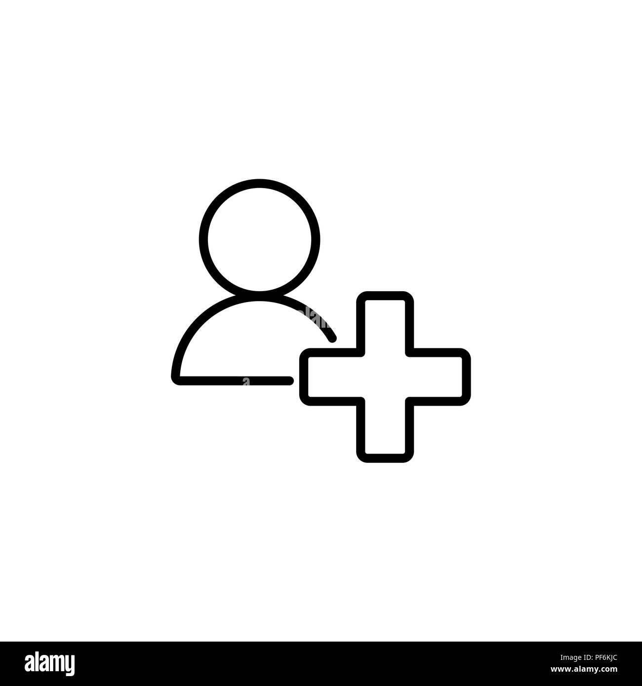 Linea Web icona. Aggiungi a contatti nero su sfondo bianco Illustrazione Vettoriale