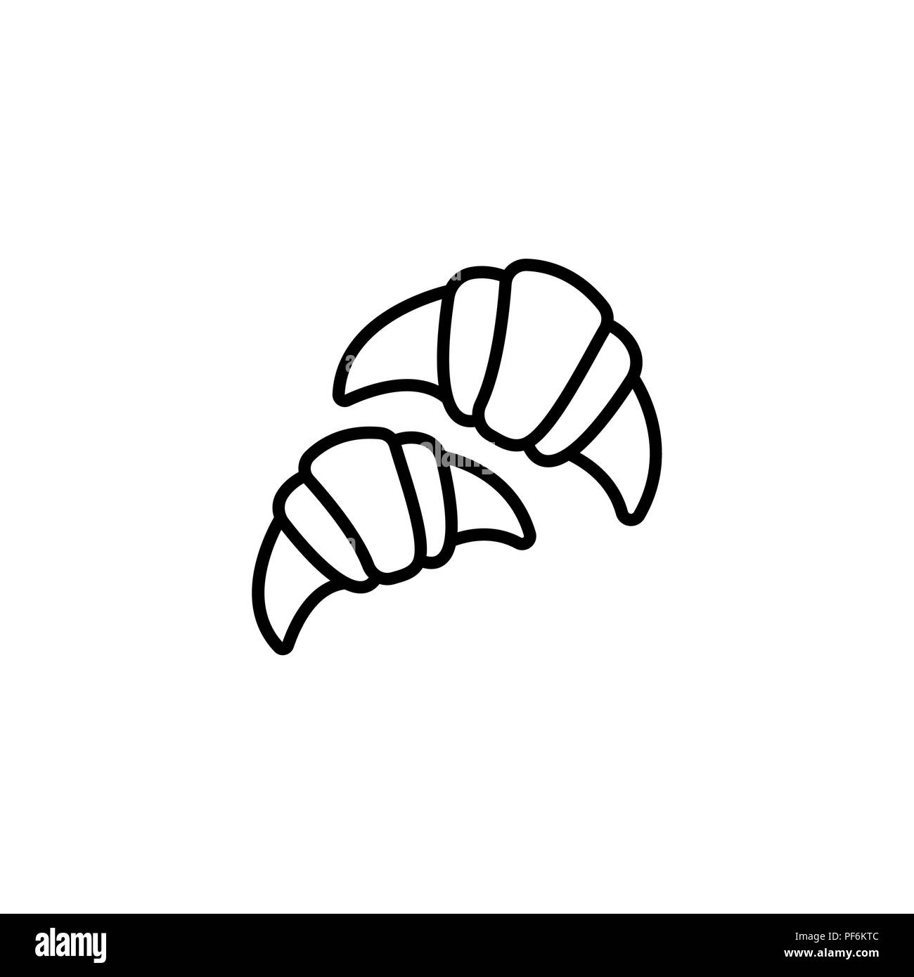 Linea Web icona. Croissant nero su sfondo bianco Illustrazione Vettoriale
