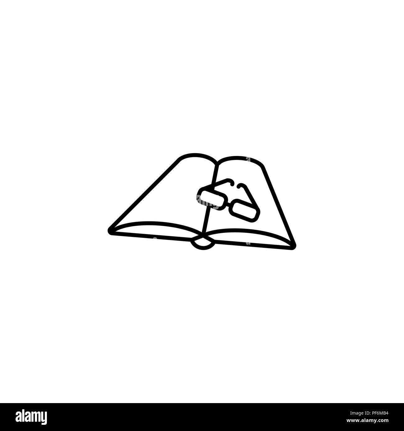 Linea Web icona. Bicchieri e libro nero su sfondo bianco Illustrazione Vettoriale