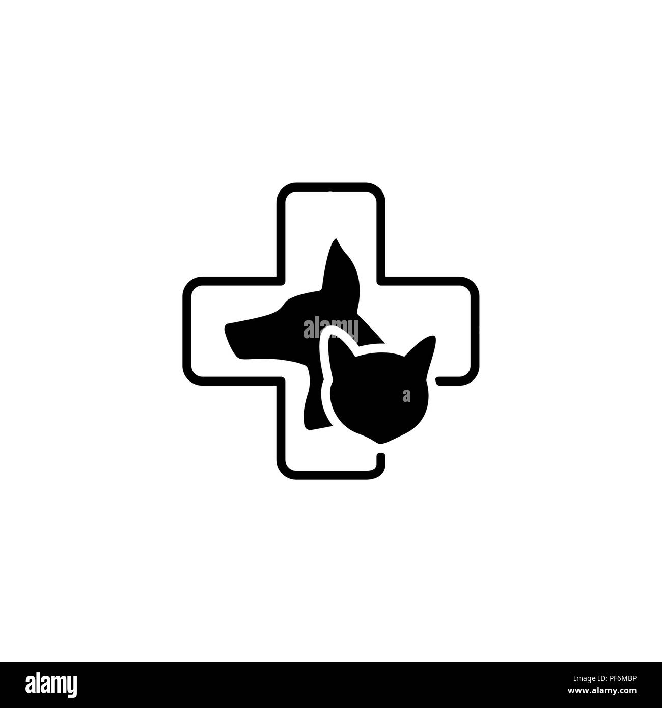Linea Web icona. Medicina veterinaria icona (cane, gatto e croce). Illustrazione Vettoriale