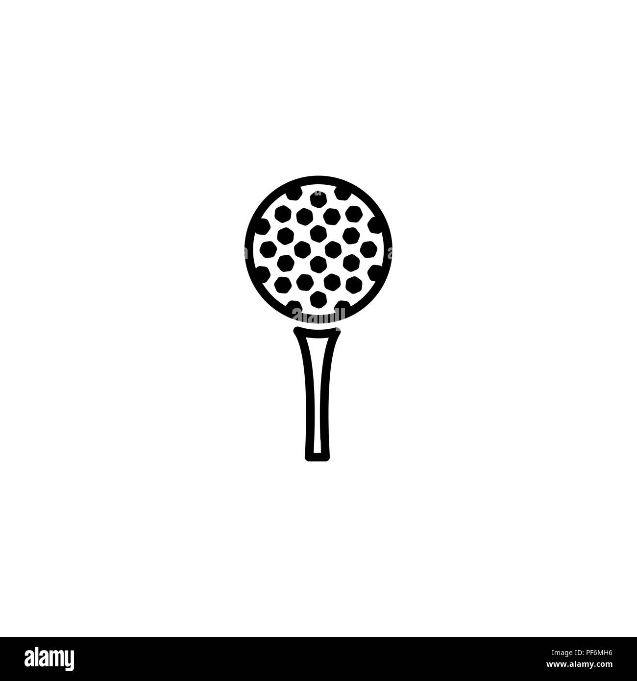 Linea Web icona. Golf, palla da golf sul raccordo a T Illustrazione Vettoriale