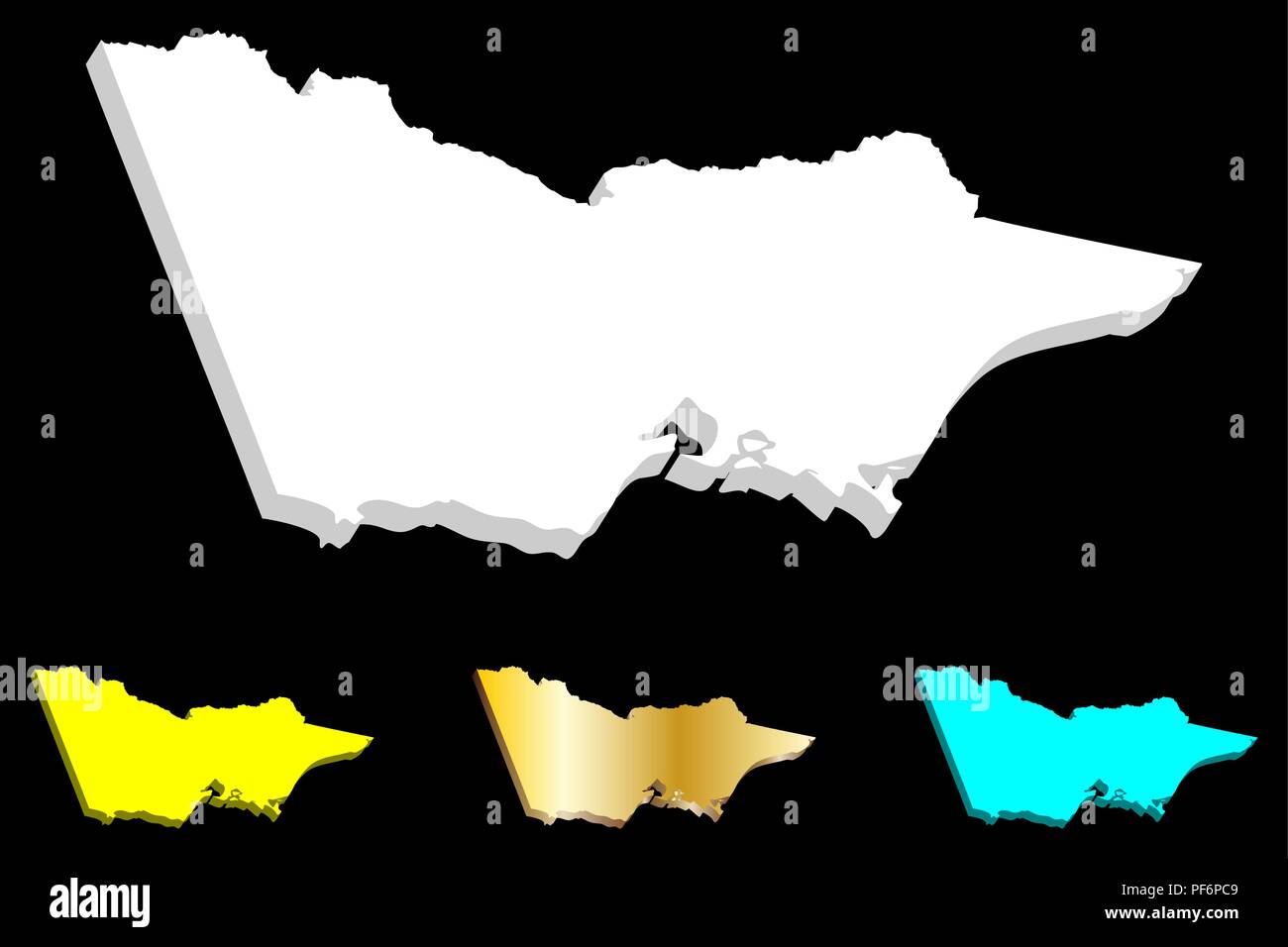 Mappa 3D di Victoria (Australia Stati e territori, Vic) - bianco, giallo, blu e oro - illustrazione vettoriale Illustrazione Vettoriale