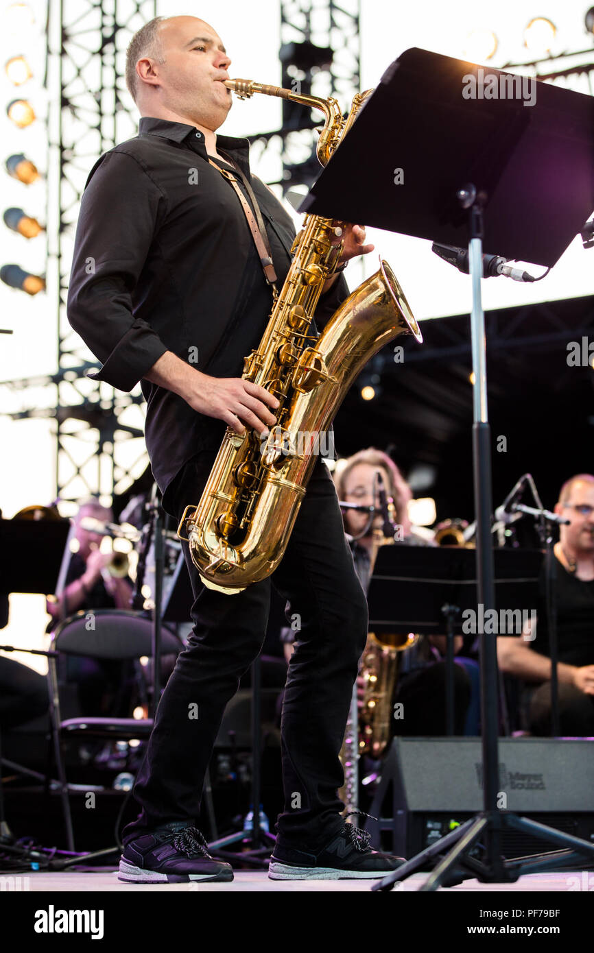 Jazz à Juan Festival 2018 - Giorno 8 - spettacoli con: Biréli Lagr & Charlier / Sourisse Big Band in cui: Juan-les-Pins, Antibes, Francia Quando: 19 lug 2018 Credit: Marta Szczesniak/WENN.com Foto Stock