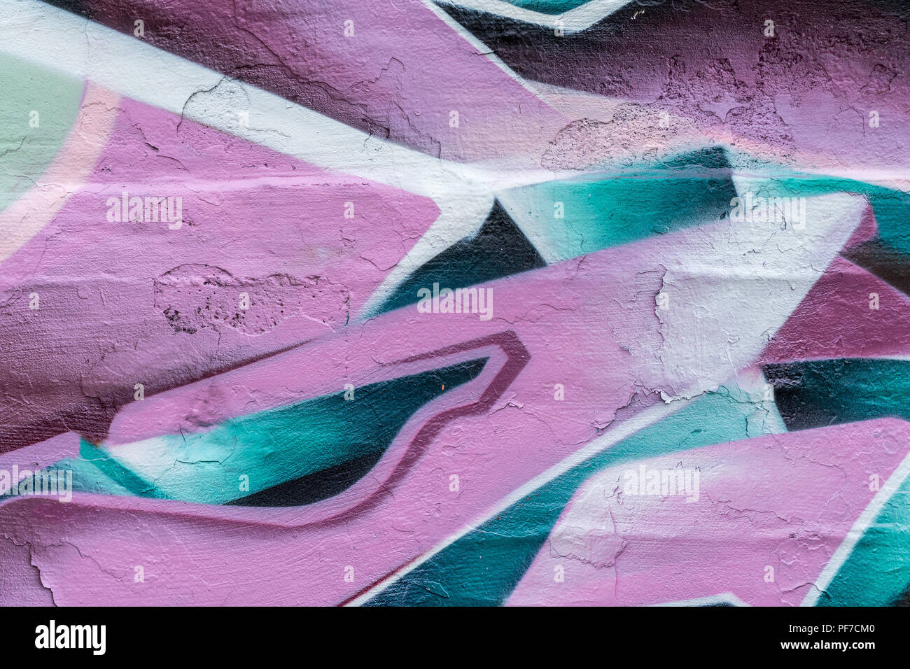 Arte di strada. Coloratissimo graffito sulla parete. Dettaglio di un graffiti. Foto Stock